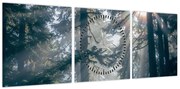Obraz drzew, przez które prześwieca słońce (z zegarem) (90x30 cm)