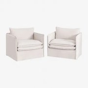 Zestaw 2 Foteli Z Podłokietnikami Z Lnu I Bawełny Grace Tkaniny Distressed White - Sklum