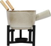 Zestaw do fondue serowego, rondelek z porcelany, 2 widelce