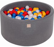 Okrągły Suchy Basen Z Piłeczkami 7cm Dla Dziecka, 90x40cm/300 Piłek, Bawełniany, Ciemnoszary, Piłki: Czerwone, Żółte, Biała Perła, Niebieska Perła - Meowbaby®