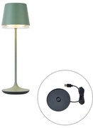 Zewnetrzna Lampa stołowa zielona z LED IP65, ładowalna ze stacją ładującą - Bass Nowoczesny Oswietlenie zewnetrzne
