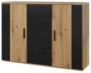 Komoda SIGMA 2D4S 132cm dąb artisan/czarny mat z szufladami HELVETIA