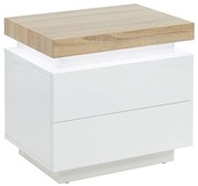 Stolik nocny - 2 szuflady - lakierowane MDF - diody LED - Kolor: biały i dębowy - HALO II