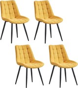 Zestaw krzeseł 4 szt. - tkanina i czarny metal - żółty - MARGO