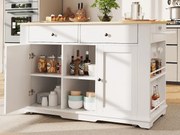 Wyspa kuchenna - wózek na kółkach z gniazdami - z rozkładanym blatem - 2 drzwi, 2 szuflady i 2 przegrody - Biały