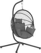 Outsunny Outdoor Wiszący Fotel z poduszką, Egg-Chair, 120 cm x 106 cm x 188 cm, Szary