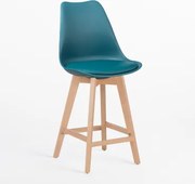 Wysoki Stołek Nordycki Z Poduszką Ze Skóry Ekologicznej Intensywny Turkusowy Niebieski & ↑65 Cm - Sklum