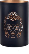 InDecor Świecznik metalowy Budda czarny, 13 x 13 x 22 cm