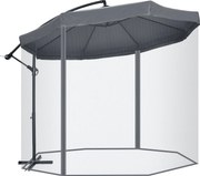 Outsunny Parasol Ogrodowy Ø3m, Obrotowy, z Korbką, Stal Nierdzewna, Poliester, Ciemnoszary/Czarny