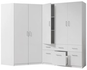 Szafa narożna 5-drzwiowa z 6 szufladami - szer. 254 cm - Biały - BELOMY