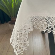 Obrus imitujący len z gipiurą prostokątny biały - 80x140 cm