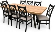 Zestaw 8 Krzeseł + Stół Zaowalony 90x90 rozkładany 190 cm Dąb Craft + Beż + nogi drewniane Y