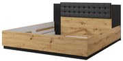Łóżko SIGMA 180x200 dąb artisan/czarny mat z tapicerowanym zagłówkiem HELVETIA