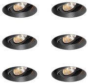 Zestaw 6 nowoczesnych reflektorów wpuszczanych czarnych GU10 AR70 okrągłych bezramkowych - Oneon