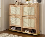 Nowoczesna szafa na buty - z drzwiczkami z rattanu - 4 drzwi - metalowa konstrukcja - naturalny