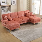Nowoczesna sofa w kształcie litery U - 272 x 136 x 88 cm - z 2 rozkładanymi siedziskami do salonu - aksamit - różowa