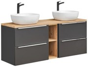 Szafka pod umywalkę CAPRI 820 + CAPRI 820 + CAPRI 810 140 cm czarna mat zestaw z blatem COMAD