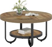 Okrągły stolik kawowy do salonu, stolik centralny z 2 poziomami i półką do przechowywania
