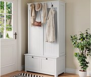 Zestaw na hol 100x50x180 cm - Szafa na buty - z wieszakami - MDF - Biały