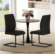 Zestaw 2 krzeseł do jadalni, czarna skóra ekologiczna, pikowane oparcie, metalowe nogi