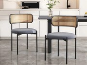 Zestaw 2 krzeseł z aksamitu i rattanu - metalowe nogi - Szary