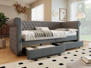 Łóżko z kanapą z 2 szufladami z lnu - 90x200cm - z stelażem na listwy - Szary