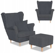 Fotel uszak Rene z podnóżkiem skandynawski Family Meble ciem. szary sztruks