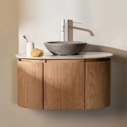 Zestaw Mebli Łazienkowych Z Drewna Carsone Naturalna & Bez Jednostki Pomocniczej & Okrągły Szary Cement Ø40 - Sklum