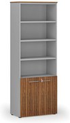 Szafa biurowa kombinowana PRIMA GRAY, drzwi na 2 poziomach, 800 x 420 x 2128 mm, szary/orzech
