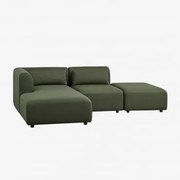 Dwuczęściowa Szezlong Modułowa Lewa Z Pufą Fogler Chenille Salvia Zieleń - Sklum
