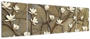 Obraz - Białe magnolie na murze kamiennym (170x50 cm)