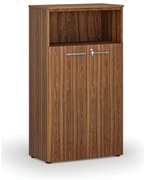 Szafa biurowa kombinowana PRIMO WOOD, drzwi na 3 poziomach, 800 x 420 x 1434 mm, orzech