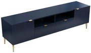 Szafka RTV z 2 drzwiczkami, 2 szufladami i 2 półkami z MDF i stali - Niebieski i złoty - YESINIA