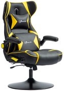 Vinsetto Fotel Gamingowy z funkcją bujania i głośnikami, wsparciem lędźwiowym i nakładką na kark, do pokoju gracza, Skóra Ekologiczna, Żółty+Czarny