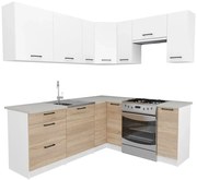Zestaw mebli kuchennych narożnych dąb sonoma + biały  G8-F39