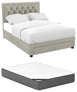 Łóżko z szufladami 140 × 190 cm – Tkanina welurowa beżowa + Materac – LEOPOLD