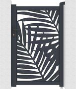 Furtka skrzydłowa z aluminium z motywem tropikalnym wyciętym laserowo – szer. 103 x wys. 166 cm – antracyt – TOGIRO