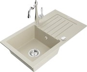 Mexen Pablo zlewozmywak granitowy 1-komorowy z ociekaczem i baterią kuchenną Carla, beżowy - 6510-69-670700-00