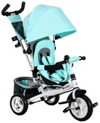 HOMCOM Rowerek Trójkołowy dla Dzieci, Zielony, z Koszykiem, Uchwytem na Kubek, Odnawialnym Daszkiem, Metal