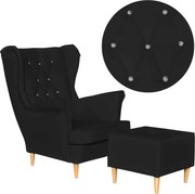 Fotel Uszak eko skóra Gaja z podnóżkiem Skandynawski Family meble czarny