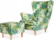 Fotel Uszak z podnóżkiem zielony zestaw salonowy