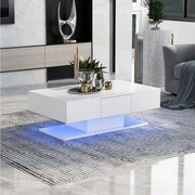 Nowoczesny lakierowany stolik kawowy - 100 x 60 x 33,5 cm - z 2 szufladami - płyta wiórowa - biały