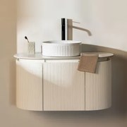 Zestaw Mebli Łazienkowych Z Drewna Carsone Biała & Bez Jednostki Pomocniczej & Redondo Cerámica Blanco Rayas Ø36 Cm Sinqua - Sklum