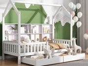 Łóżko z litego drewna - z półkami i 2 szufladami - 90x200cm - Białe