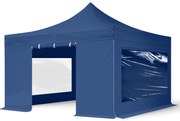 TOOLPORT 4x4 m Namiot Ekspresowy, PREMIUM Stal 40mm, ze ścianami bocznymi, okna panoramiczne, niebieski - (600092)