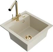 Mexen Vito zlewozmywak granitowy 1-komorowy z baterią kuchenną Duero, beżowy - 6503-69-671600-50