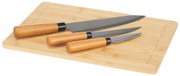 Bambusowa deska do krojenia ORVA z 3 nożami z bambusowym trzonkami