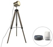 Inteligentna lampa podłogowa statyw drewniany ze spot studio w tym WiFi B35 - BrahaPrzemysłowy Oswietlenie wewnetrzne