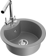 Mexen Diego zlewozmywak granitowy 1-komorowy z baterią kuchenną Duero, szary - 6512-71-671600-00