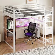 Łóżko piętrowe 140 x 200 cm – z szufladą, półkami i schowkiem – białe – materac nie jest wliczony w cenę